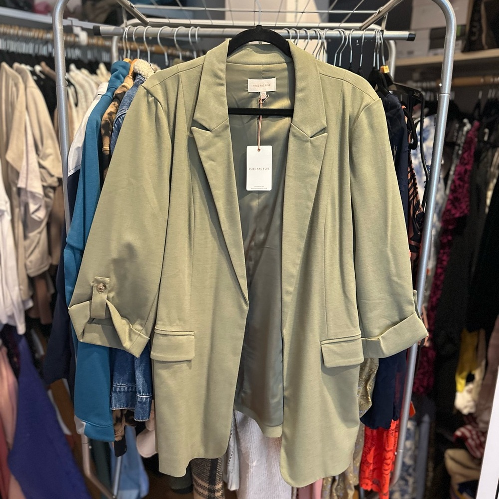 Skies Are Blue Green Oversized Blazer